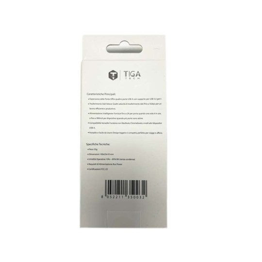Tiga Tech AVS4P Uhub Hub 4 Porte USB 3.2 (5G) – Connettività Ultra-Vel