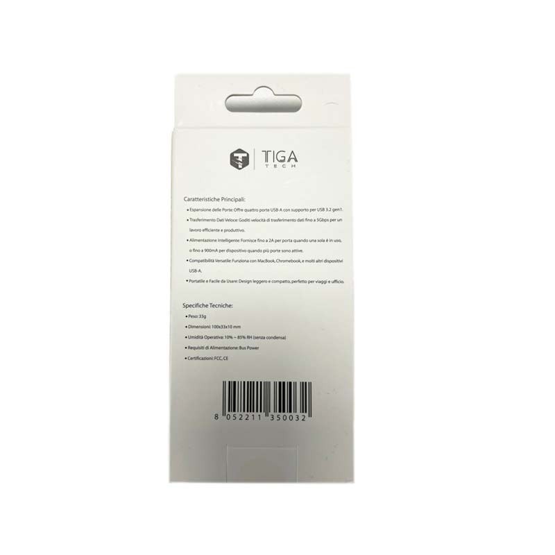 Tiga Tech AVS4P Uhub Hub 4 Porte USB 3.2 (5G) – Connettività Ultra-Vel