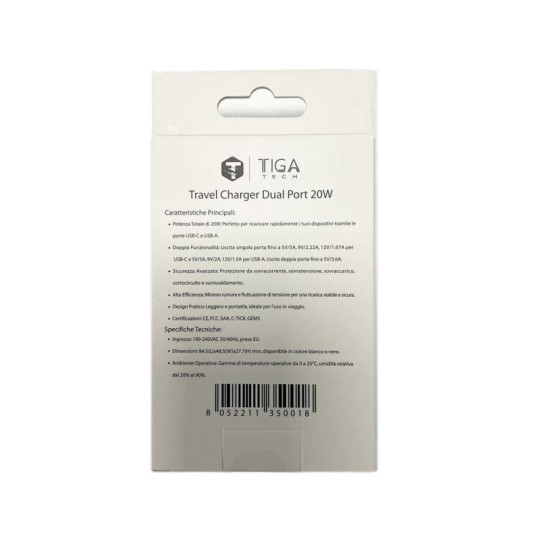 Tiga Tech Travel Charger Dual Port 20W AVS20-2CHR – Caricabatterie USB