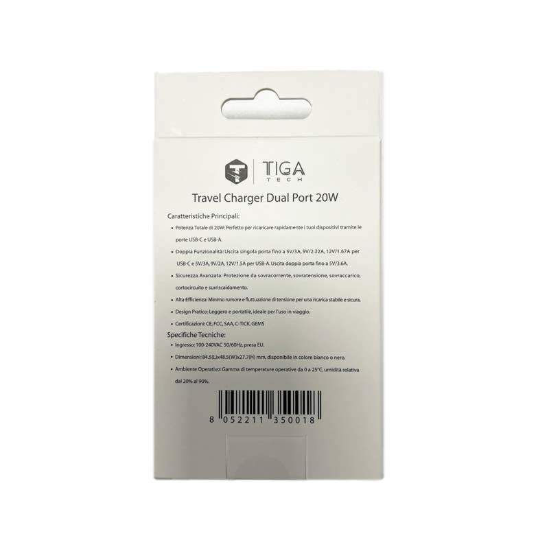 Tiga Tech Travel Charger Dual Port 20W AVS20-2CHR – Caricabatterie USB