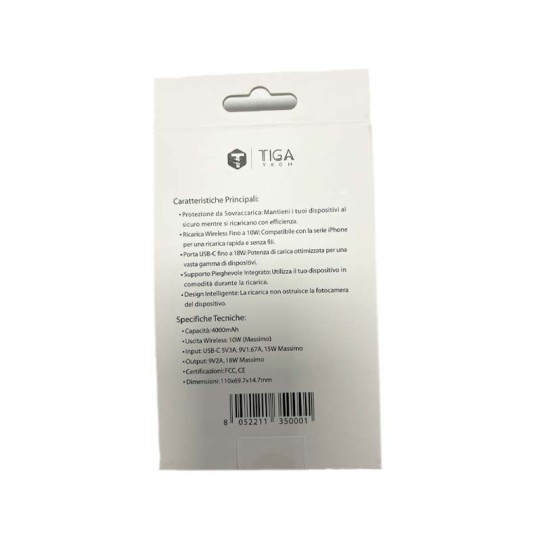 Tiga Tech AVS4M TPBK – Power Bank 4000mAh & Wireless Charger Integrato