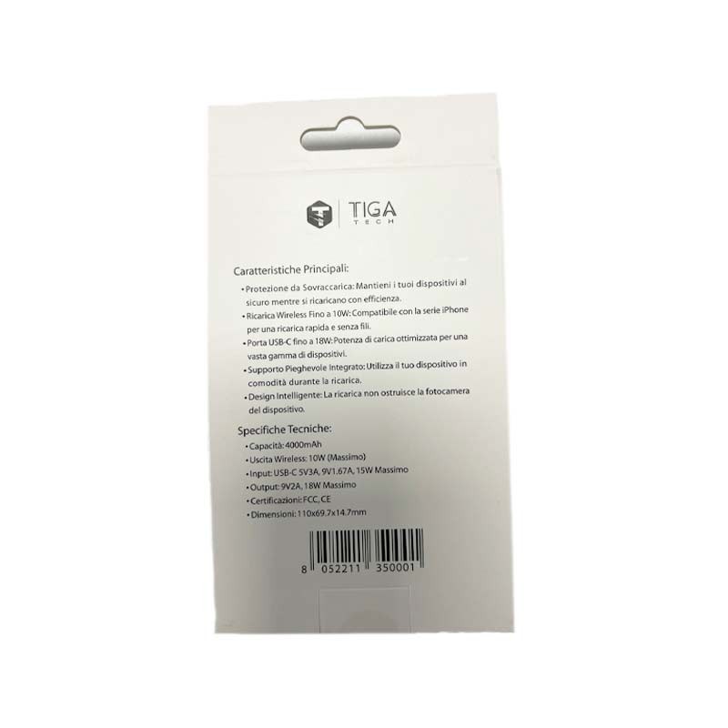 Tiga Tech AVS4M TPBK – Power Bank 4000mAh & Wireless Charger Integrato